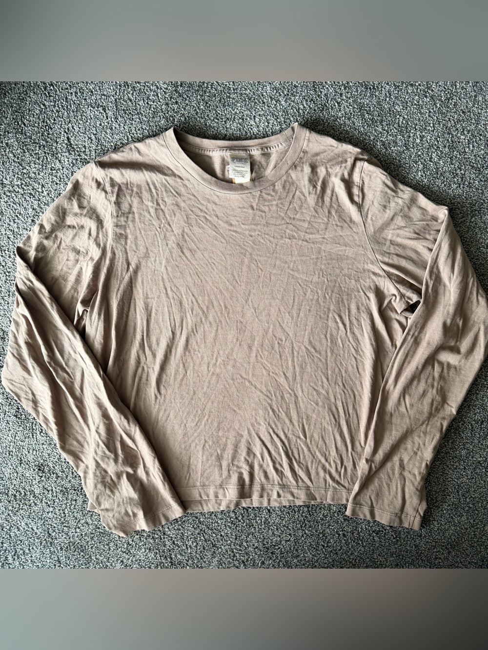 PINK Victoria's Secret Long-Sleeve Crewneck Top in Light Taupe